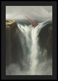 Surrealistisk illustration av segelbåt vid stort vattenfall-4