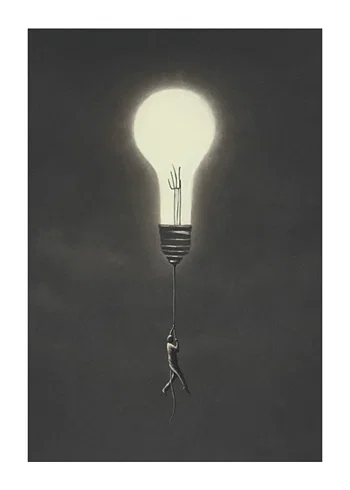 Poster Flying With Light Bulb