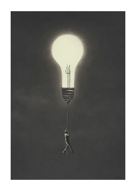 Poster Flying With Light Bulb