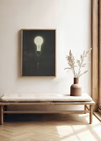 Surreal illustration of man hanging from a light bulb-8