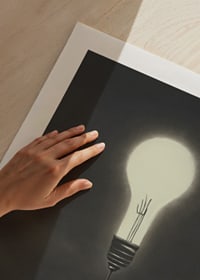 Surreal illustration of man hanging from a light bulb-9