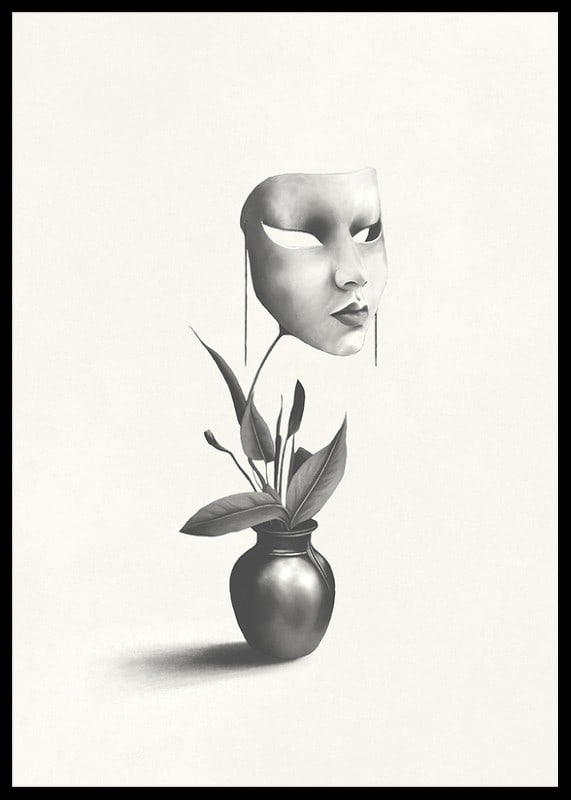 Surrealistyczna ilustracja robaka unoszącego się nad rośliną w wazonie-12
