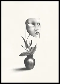 Surreal illustration of worm floating over plant in vase-6