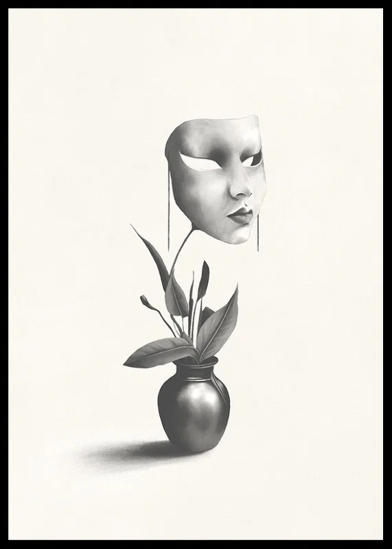 Surreal illustration of worm floating over plant in vase-12