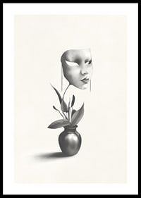 Surrealistyczna ilustracja robaka unoszącego się nad rośliną w wazonie-0