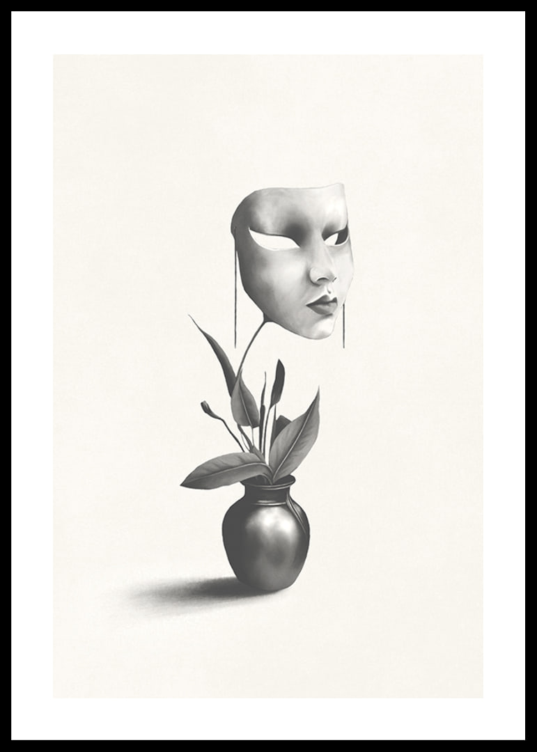 Surrealistyczna ilustracja robaka unoszącego się nad rośliną w wazonie-12
