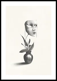 Surreal illustration of worm floating over plant in vase-0