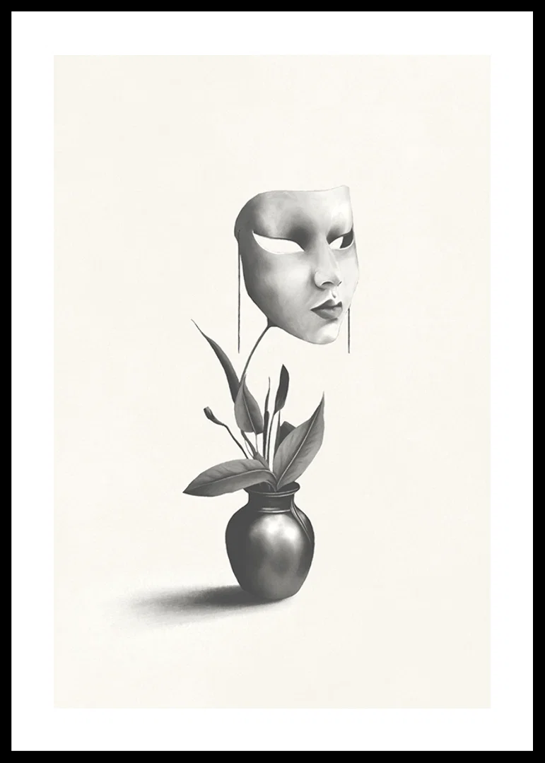 Surreal illustration of worm floating over plant in vase-12