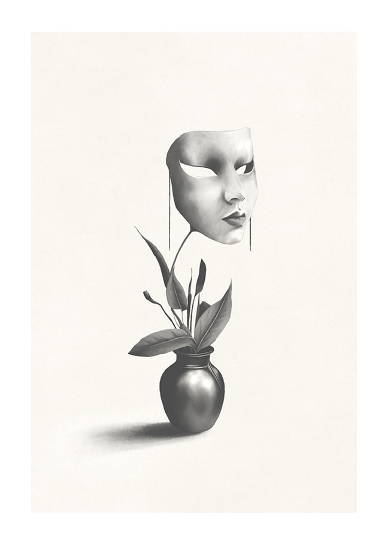 Surrealistyczna ilustracja robaka unoszącego się nad rośliną w wazonie-12