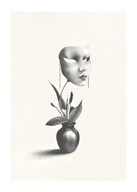 Surreal illustration of worm floating over plant in vase-1