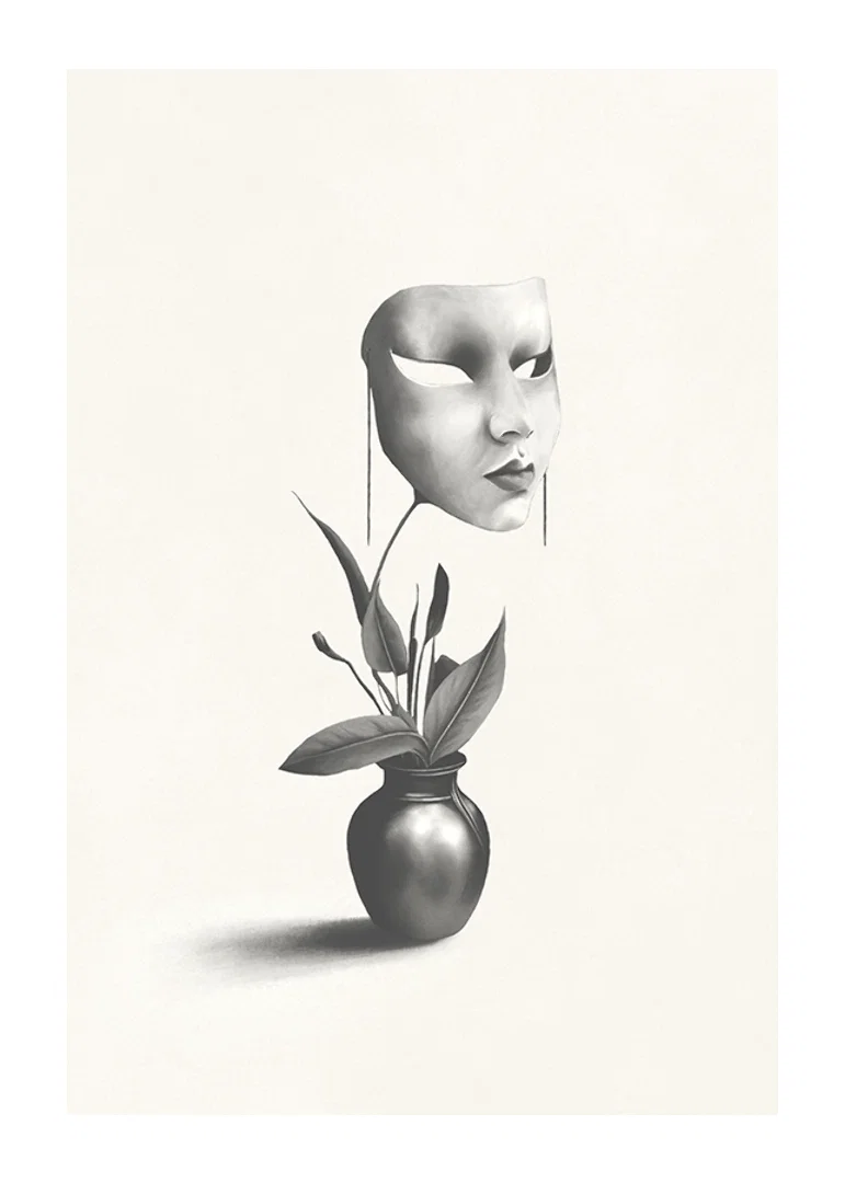 Surreal illustration of worm floating over plant in vase-12