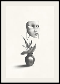 Surrealistyczna ilustracja robaka unoszącego się nad rośliną w wazonie-2