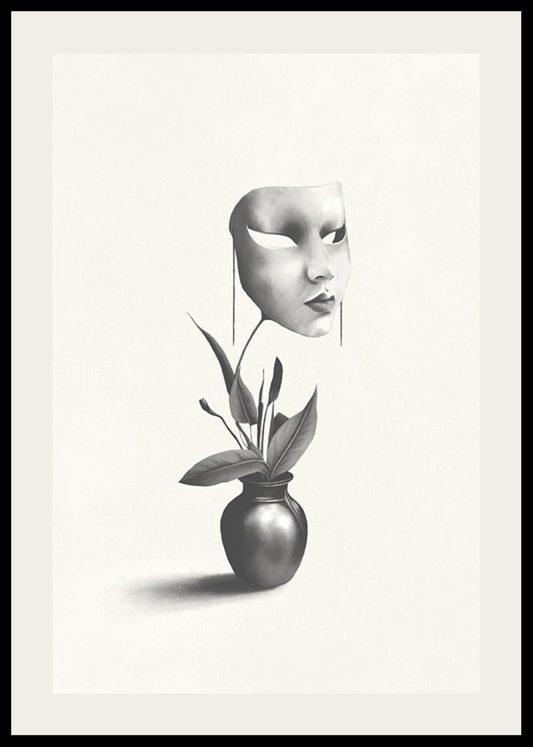 Surrealistyczna ilustracja robaka unoszącego się nad rośliną w wazonie-12