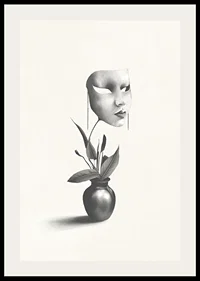 Surreal illustration of worm floating over plant in vase-2