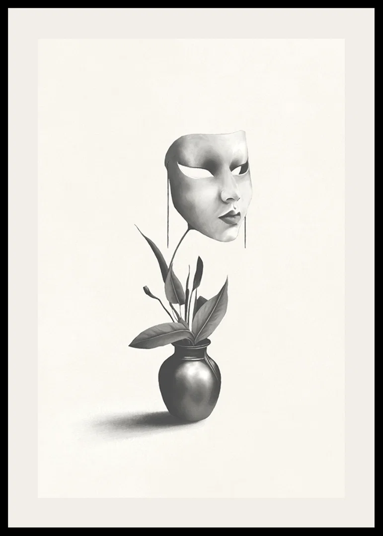 Surreal illustration of worm floating over plant in vase-12