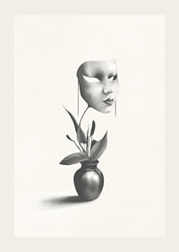 Surrealistyczna ilustracja robaka unoszącego się nad rośliną w wazonie-3
