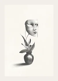 Surreal illustration of worm floating over plant in vase-3