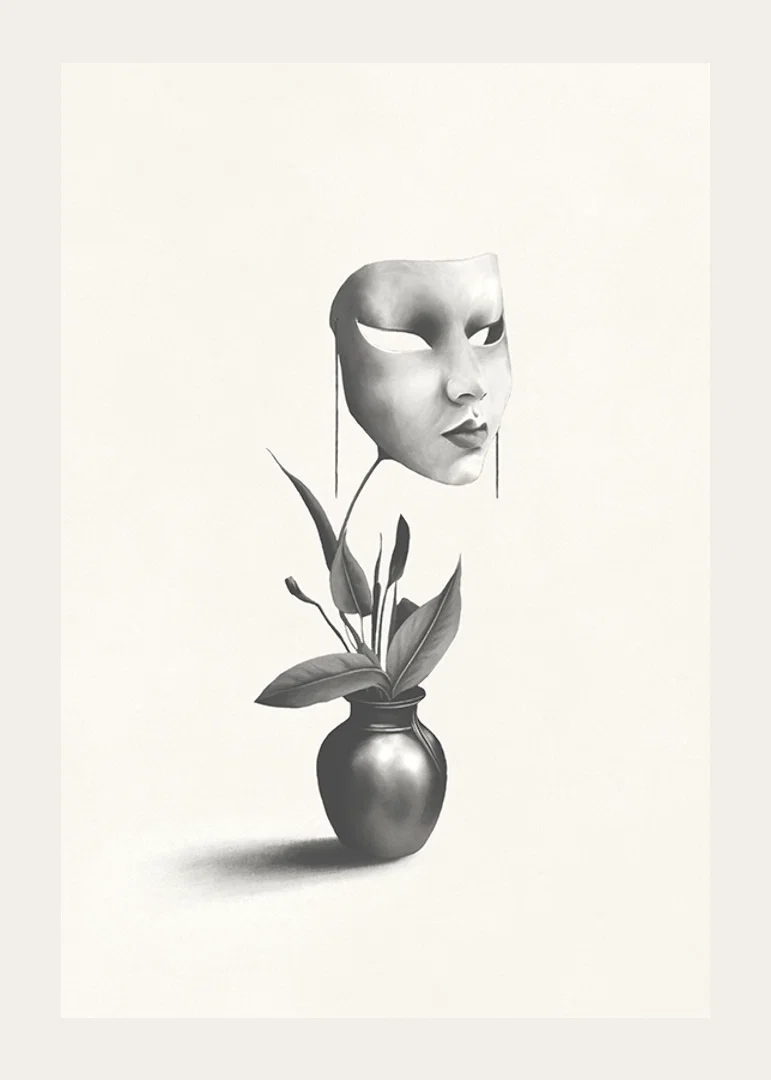 Surreal illustration of worm floating over plant in vase-12