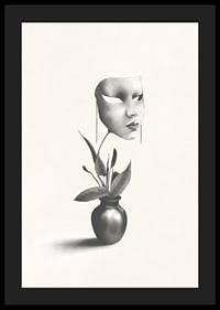 Surrealistyczna ilustracja robaka unoszącego się nad rośliną w wazonie-4