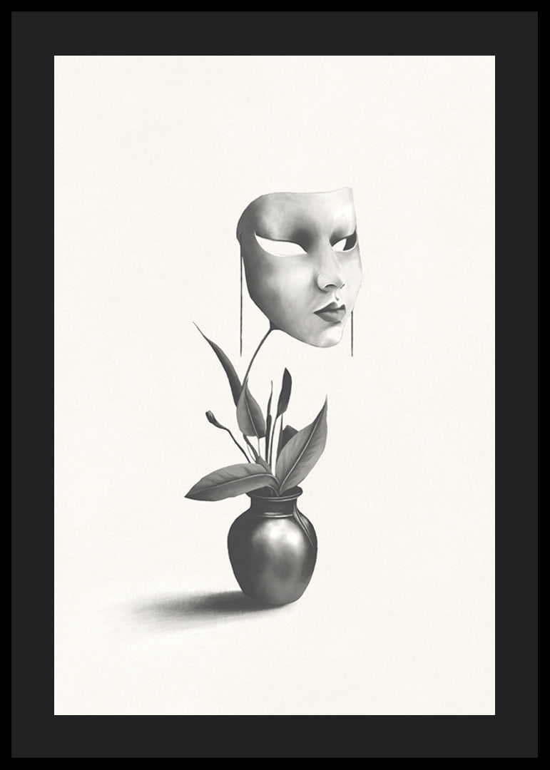 Surrealistyczna ilustracja robaka unoszącego się nad rośliną w wazonie-12