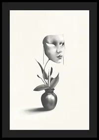 Surreal illustration of worm floating over plant in vase-4