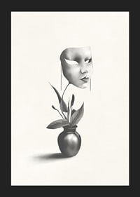 Surrealistyczna ilustracja robaka unoszącego się nad rośliną w wazonie-5