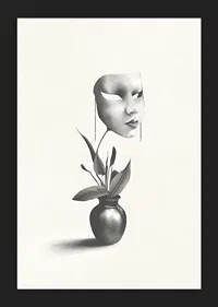 Surreal illustration of worm floating over plant in vase-5