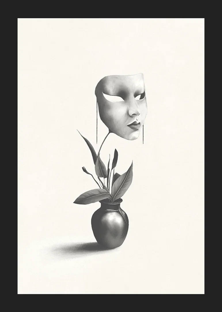 Surreal illustration of worm floating over plant in vase-12
