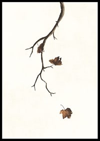 Watercolor of branch with brown autumn leaves against light background-6