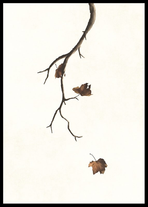 Watercolor of branch with brown autumn leaves against light background-12