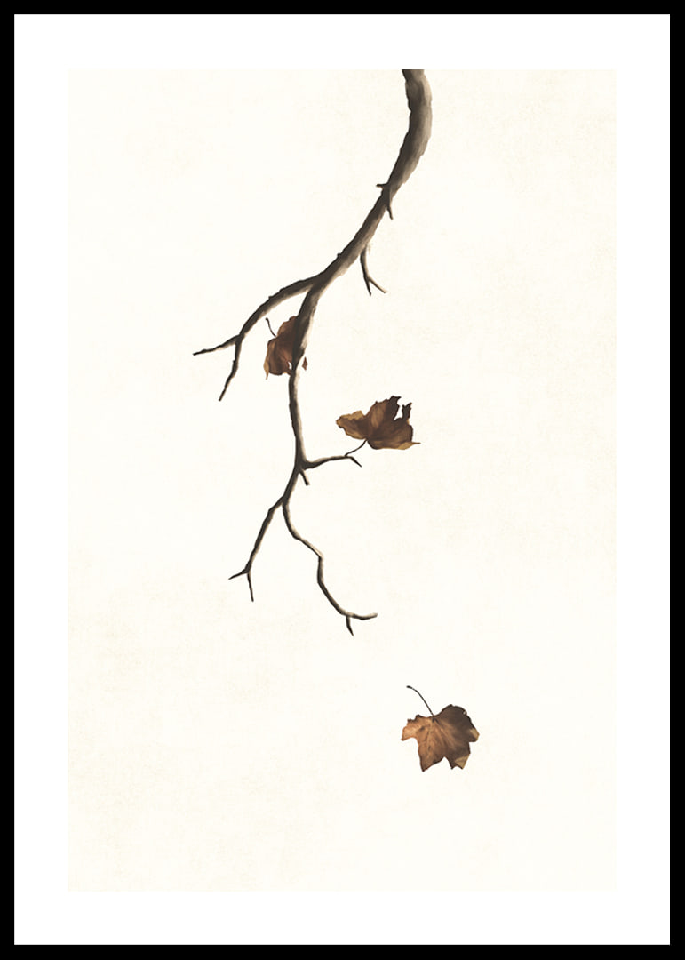 Watercolor of branch with brown autumn leaves against light background-12