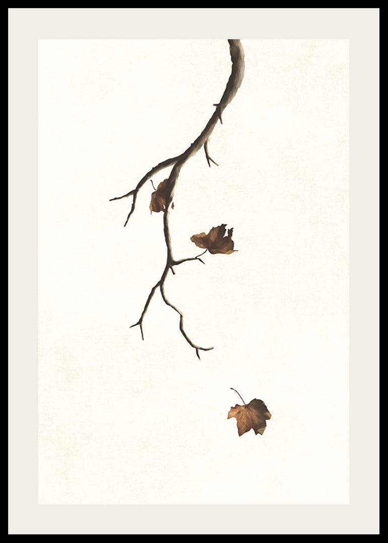 Watercolor of branch with brown autumn leaves against light background-12