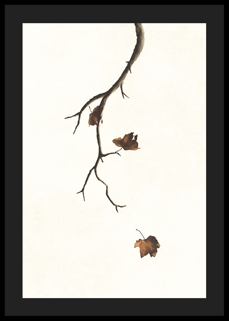Watercolor of branch with brown autumn leaves against light background-12