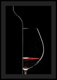 Graphic silhouette of wine bottle and wine glass in black and red-0