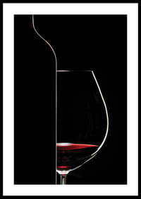 Graphic silhouette of wine bottle and wine glass in black and red-2