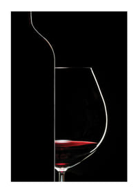 Graphic silhouette of wine bottle and wine glass in black and red-3