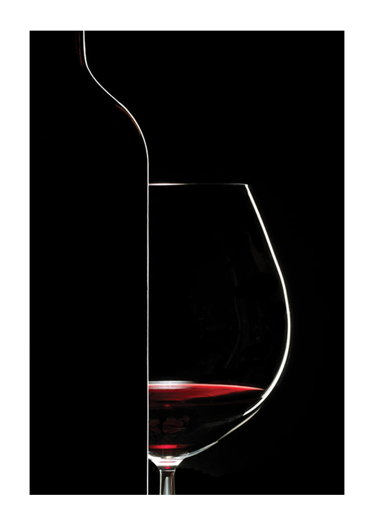Graphic silhouette of wine bottle and wine glass in black and red-12