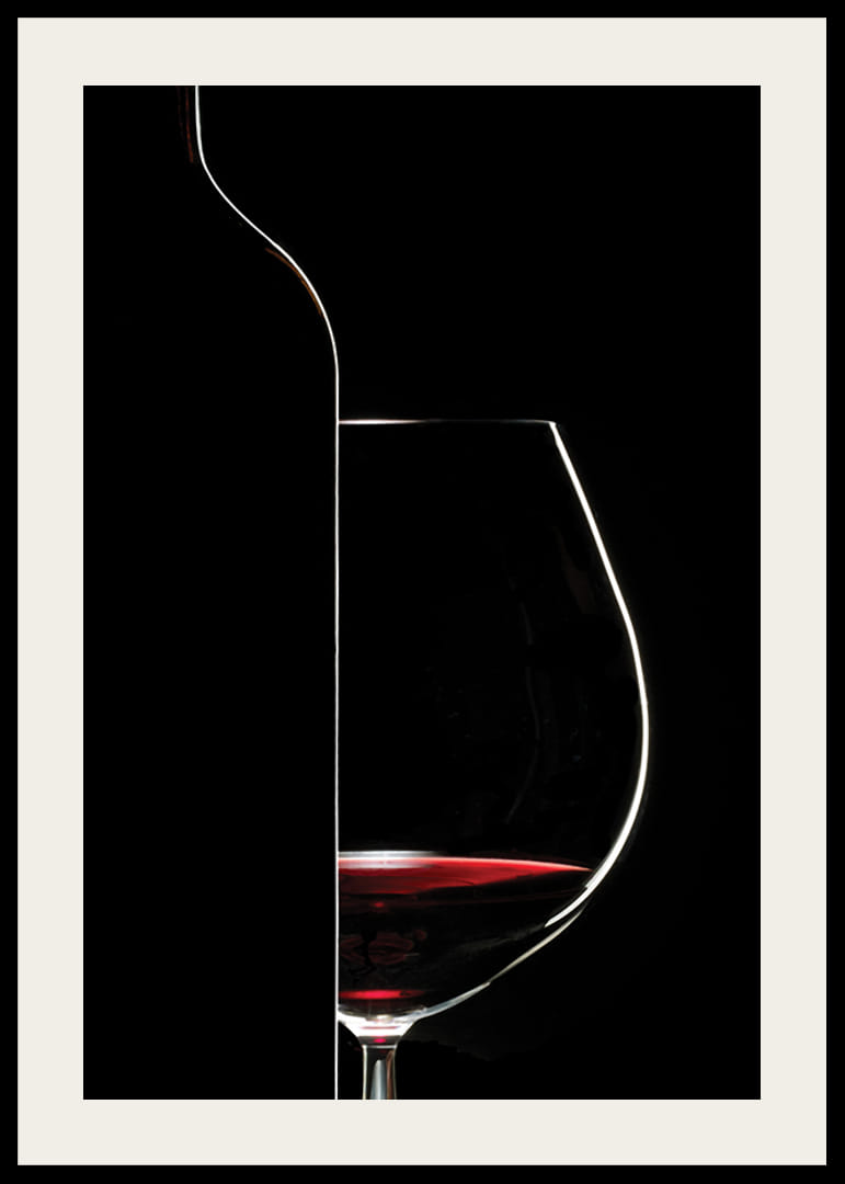 Graphic silhouette of wine bottle and wine glass in black and red-12