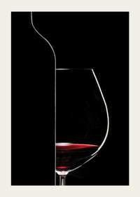 Graphic silhouette of wine bottle and wine glass in black and red-5