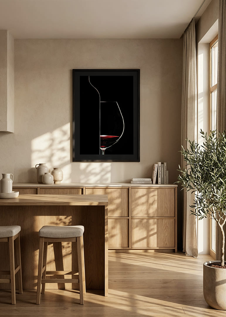 Graphic silhouette of wine bottle and wine glass in black and red-12