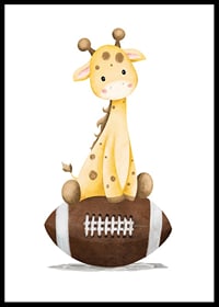 Illustrerad giraffunge som sitter på amerikansk fotboll-0