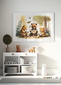 Illustrated bear cubs reading books in a sunny forest-8