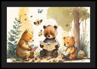 Illustrated bear cubs reading books in a sunny forest-4