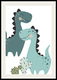 Illustrerade dinosaurier i blå toner med svarta taggar-2