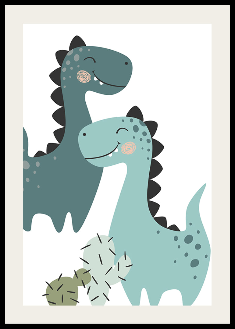 Illustrerade dinosaurier i blå toner med svarta taggar-12