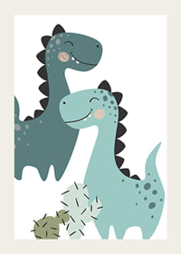 Illustrerade dinosaurier i blå toner med svarta taggar-3