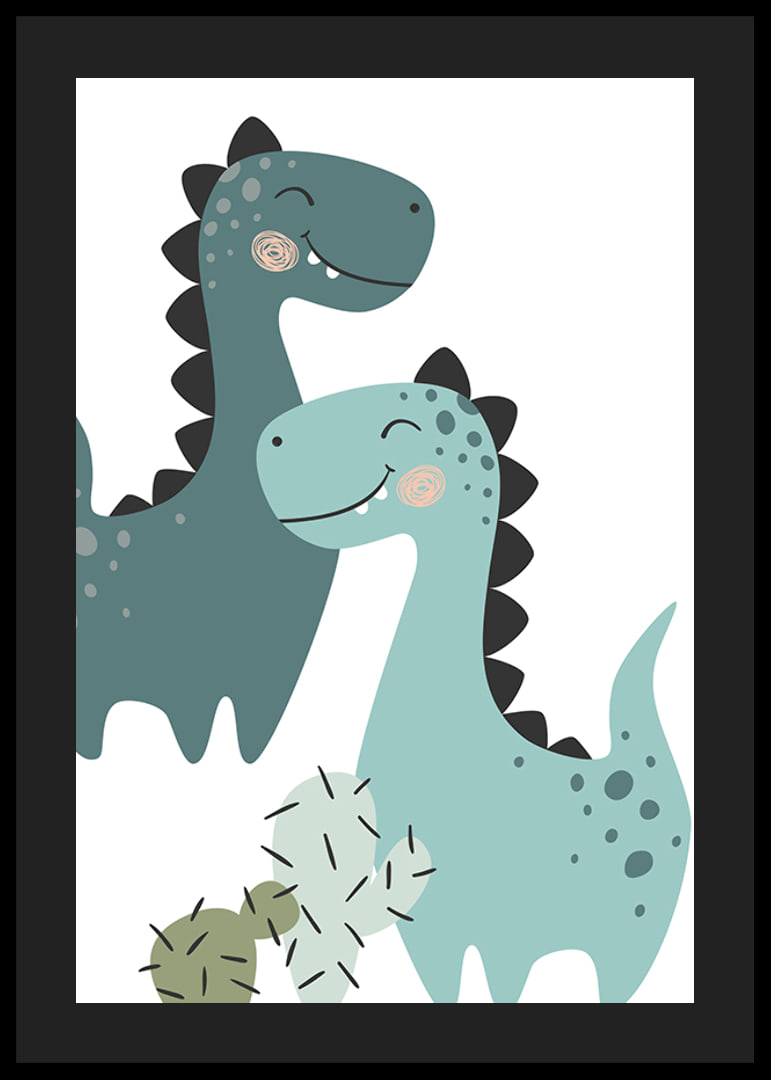 Illustrerade dinosaurier i blå toner med svarta taggar-12