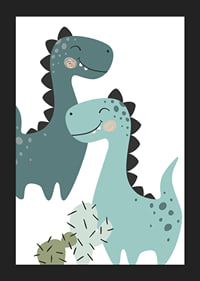Illustrerade dinosaurier i blå toner med svarta taggar-5