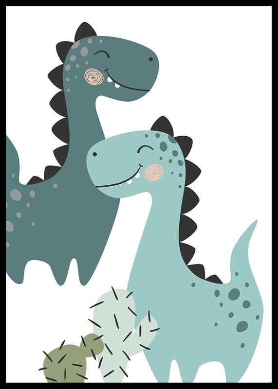 Illustrerade dinosaurier i blå toner med svarta taggar-12