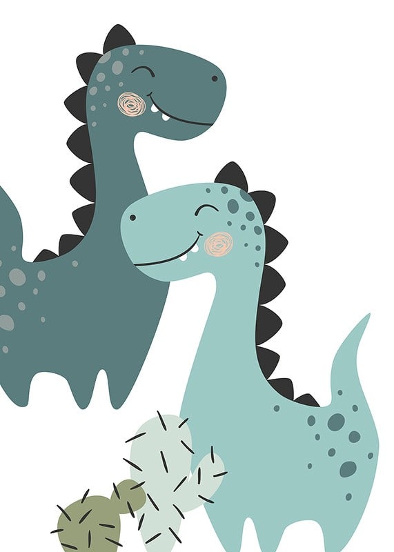 Illustrerade dinosaurier i blå toner med svarta taggar-12